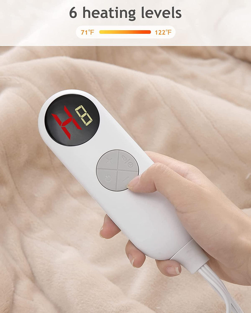 MaxKare Electric Heated Blanket Queen Size 84" x 90", Heated Throw Flannel with 2 Separate Controllers, 6 Heating Levels &amp; 8 Timing Sets-Auto Off, Home Use, Machine Washable - Beige