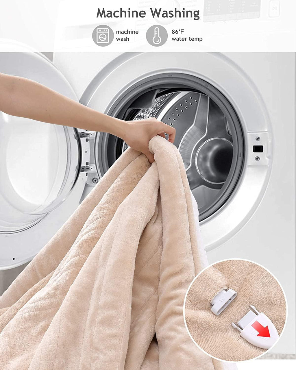 MaxKare Electric Heated Blanket Queen Size 84" x 90", Heated Throw Flannel with 2 Separate Controllers, 6 Heating Levels &amp; 8 Timing Sets-Auto Off, Home Use, Machine Washable - Beige