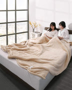 MaxKare Electric Heated Blanket Queen Size 84" x 90", Heated Throw Flannel with 2 Separate Controllers, 6 Heating Levels &amp; 8 Timing Sets-Auto Off, Home Use, Machine Washable - Beige