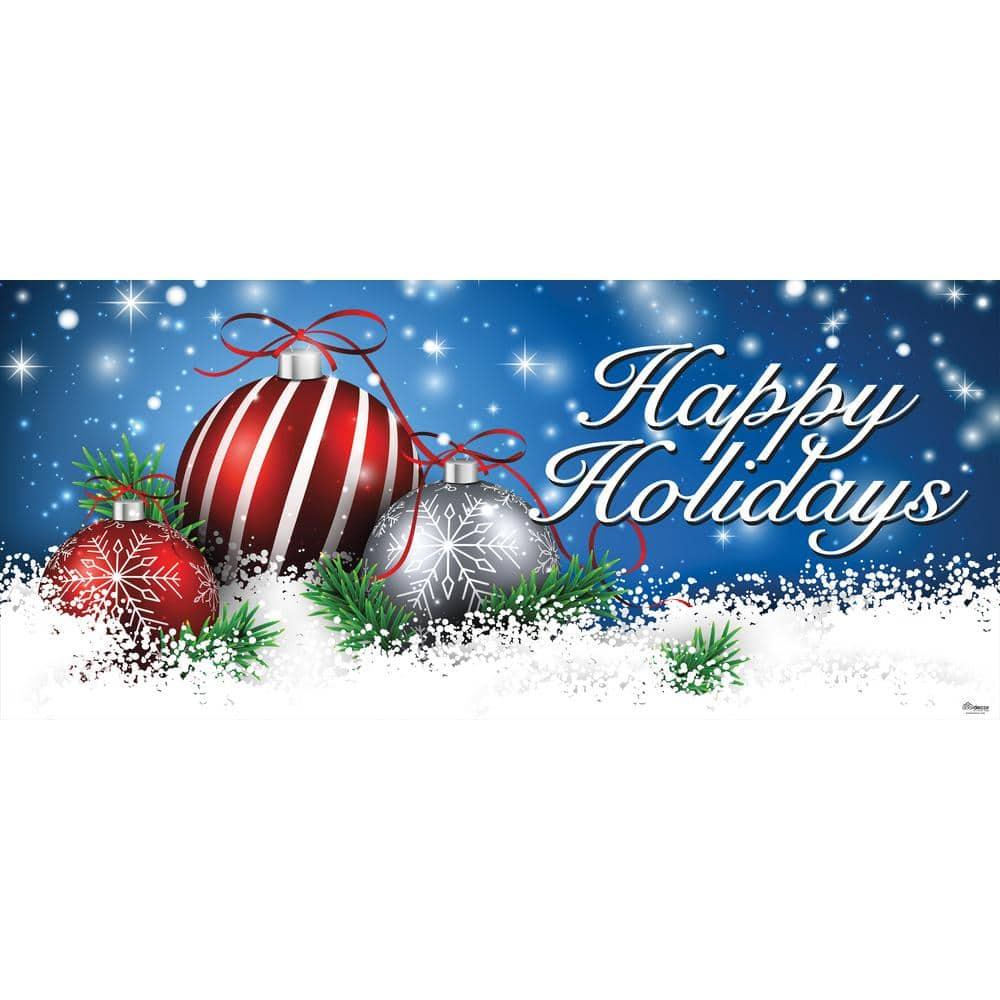 7 ft. x 16 ft. Red and White Christmas Ornaments on Red Christmas Garage Door Decor Mural for Double Car Garage