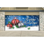 7 ft. x 16 ft. Red and White Christmas Ornaments on Red Christmas Garage Door Decor Mural for Double Car Garage