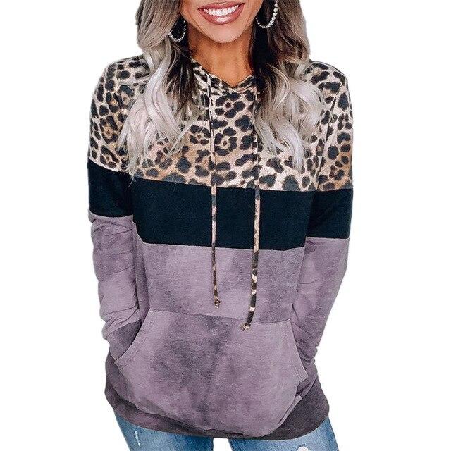 New Women Autumn Winter Streewear Leopard Print Ladies Clothes Casual Loose Hoodies Sweatshirts