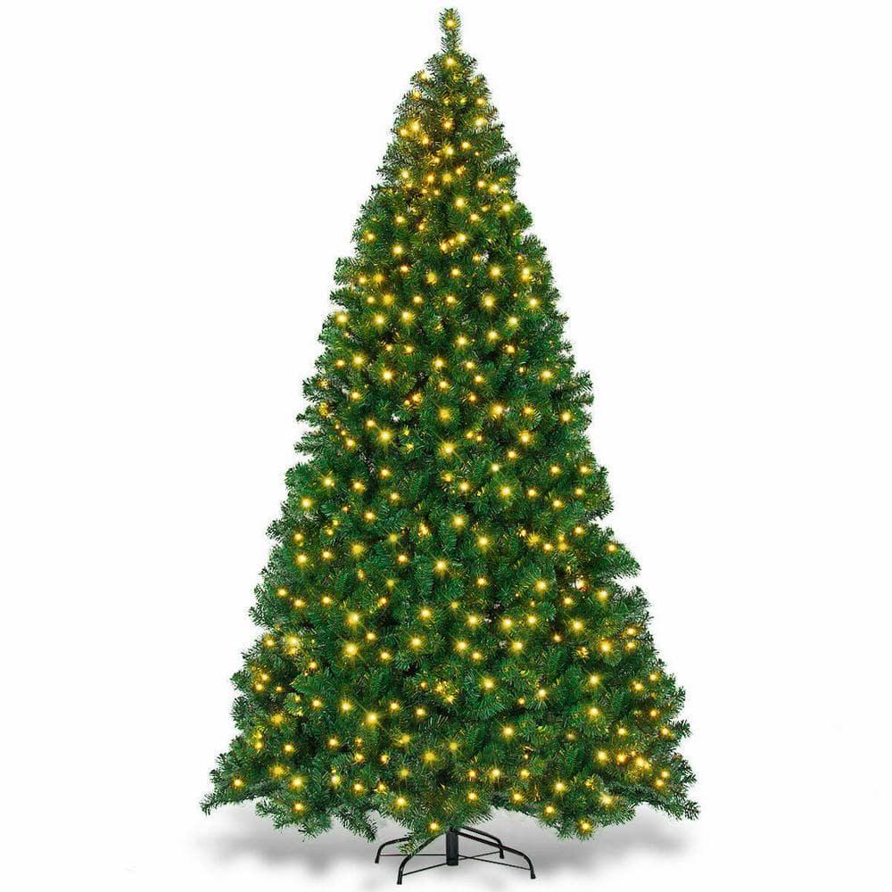 9 ft. Pre-Lit PVC Artificial Christmas Tree Hinged with 700 LED Lights Green