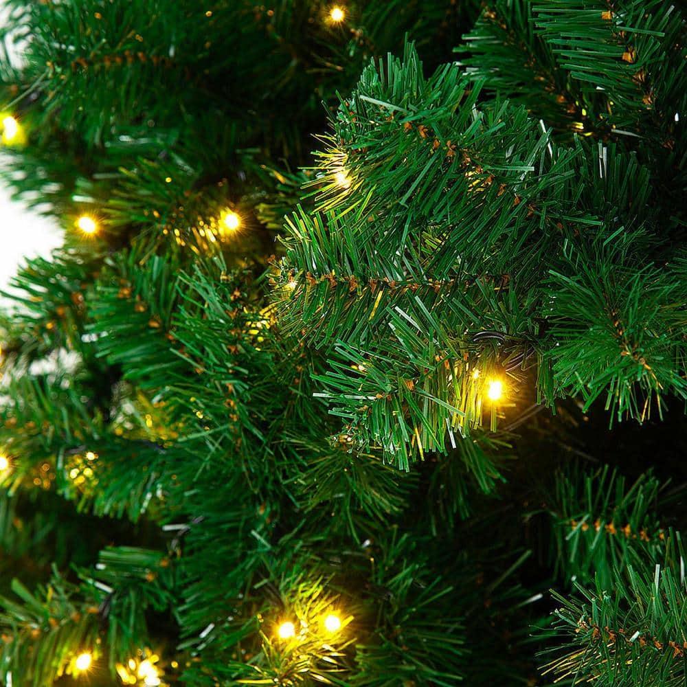 9 ft. Pre-Lit PVC Artificial Christmas Tree Hinged with 700 LED Lights Green