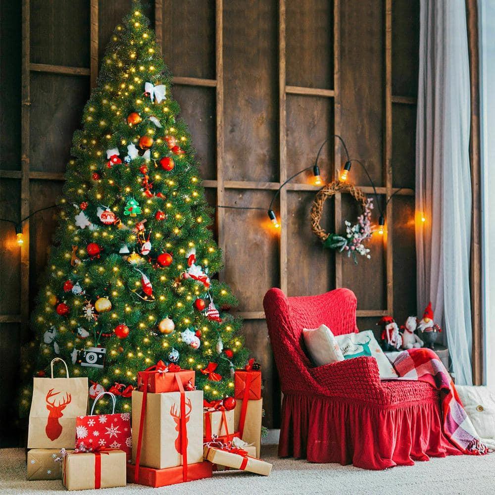 9 ft. Pre-Lit PVC Artificial Christmas Tree Hinged with 700 LED Lights Green