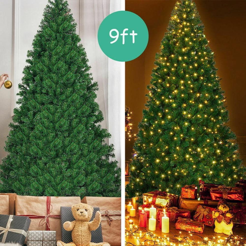 9 ft. Pre-Lit PVC Artificial Christmas Tree Hinged with 700 LED Lights Green
