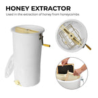 regiva honey extractor 2 frames manual plastic - honey extracting kit 5 pcs beekeeping supplies - honey harvesting tools - beekeeping starter kit - honey strainer, combcapper, uncapping knife, fork -
