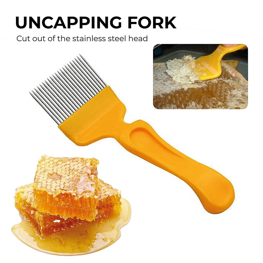 regiva honey extractor 2 frames manual plastic - honey extracting kit 5 pcs beekeeping supplies - honey harvesting tools - beekeeping starter kit - honey strainer, combcapper, uncapping knife, fork -