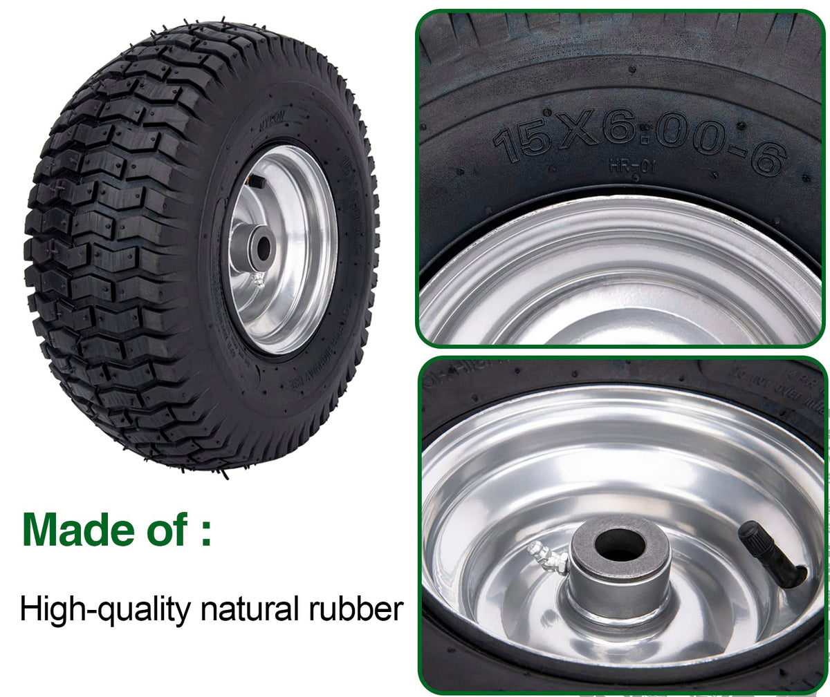 15x6.00-6 Lawn Mower Tire and Wheel Front Tire Compatible with    Riding Mowers Lawn Tractors