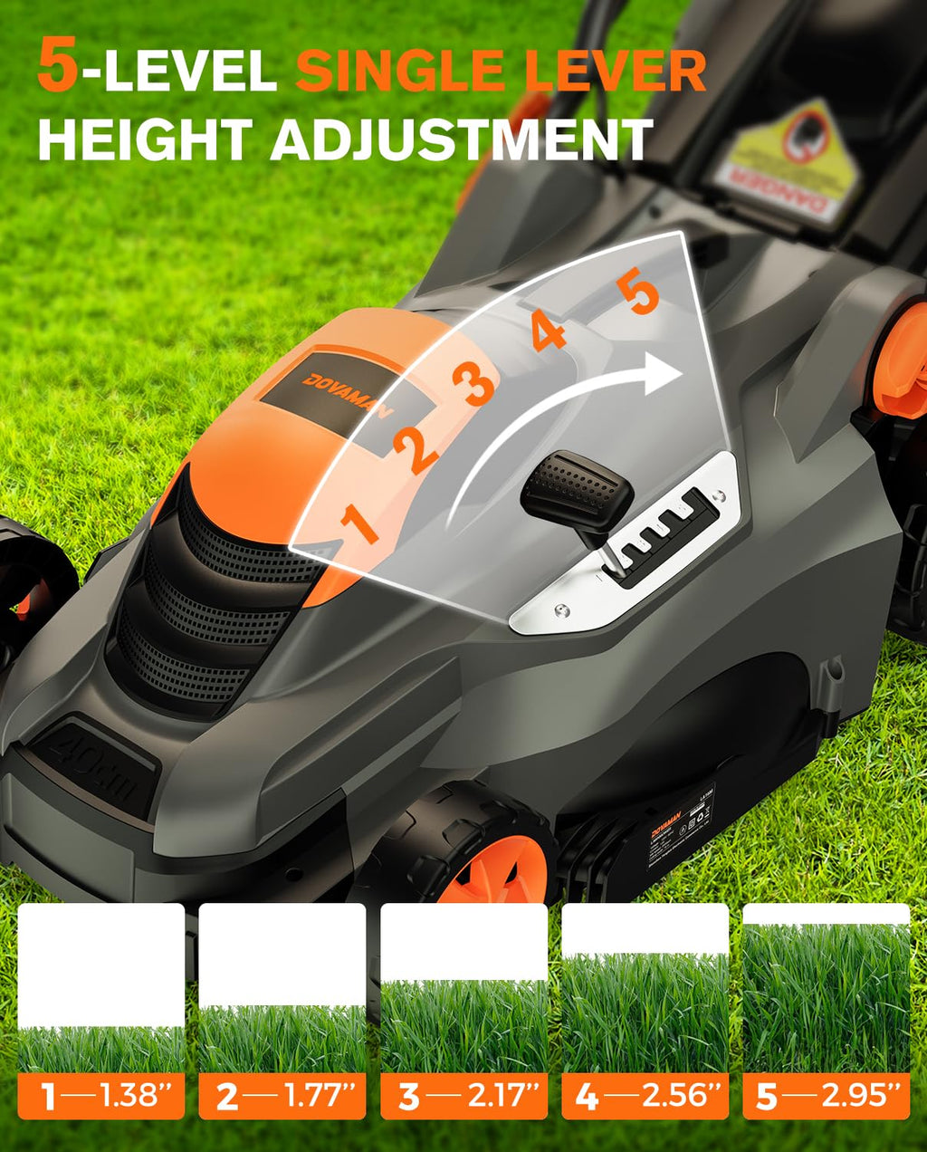 13Amp 16" Lawn Mower, 98% Collection, 13.2-Gallon Bag, 5-Position Height Adjustment, 3-Step  Vertical Fold Storage, 2-in-1 Mulching &amp; Bagging, Corded Lawn Mower for Your Garden
