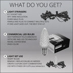 OptiCore 49 ft. 50-Light LED Red and Cool White Faceted C9 String Light Set