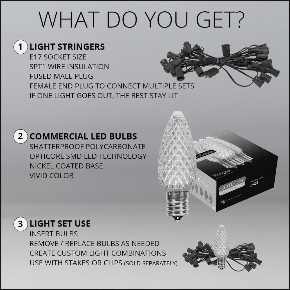 OptiCore 49 ft. 50-Light LED Red and Cool White Faceted C9 String Light Set
