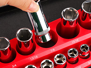 Magnetic Socket Organizer Set, 6PCS Socket Holder, 1/4", 3/8", 1/2" Sockets Holds 143 Pieces Magnetic Sockets Trays (Blue&red, 6 Pcs)
