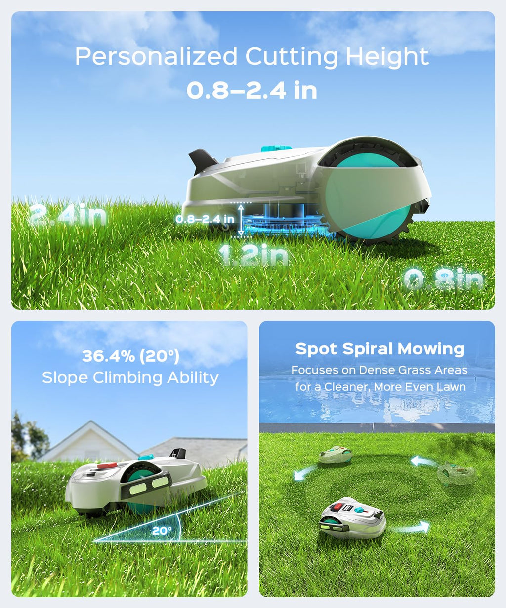 2026 M800Plus 3D Vision Cordless Robot Lawn Mower with Bow-Shaped Path Mowing, APP Control, Robotic Lawnmower with Obstacle Avoidance, Auto-Charging for Lawns up to 8611 sq.ft, White