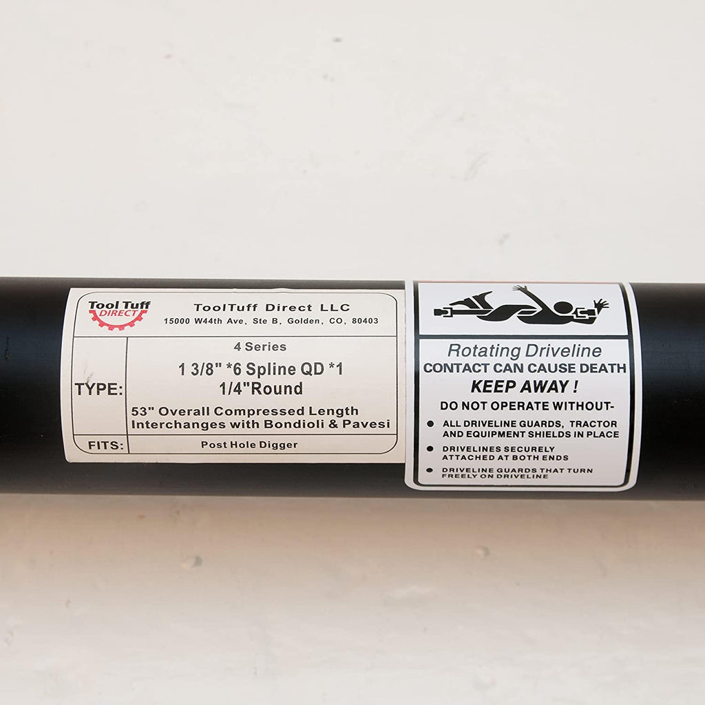 pto drive line, general purpose, post hole digger, 1-3/8" x 6 spline quick disconnect to 1-1/4" round, 53" - 77", series 4