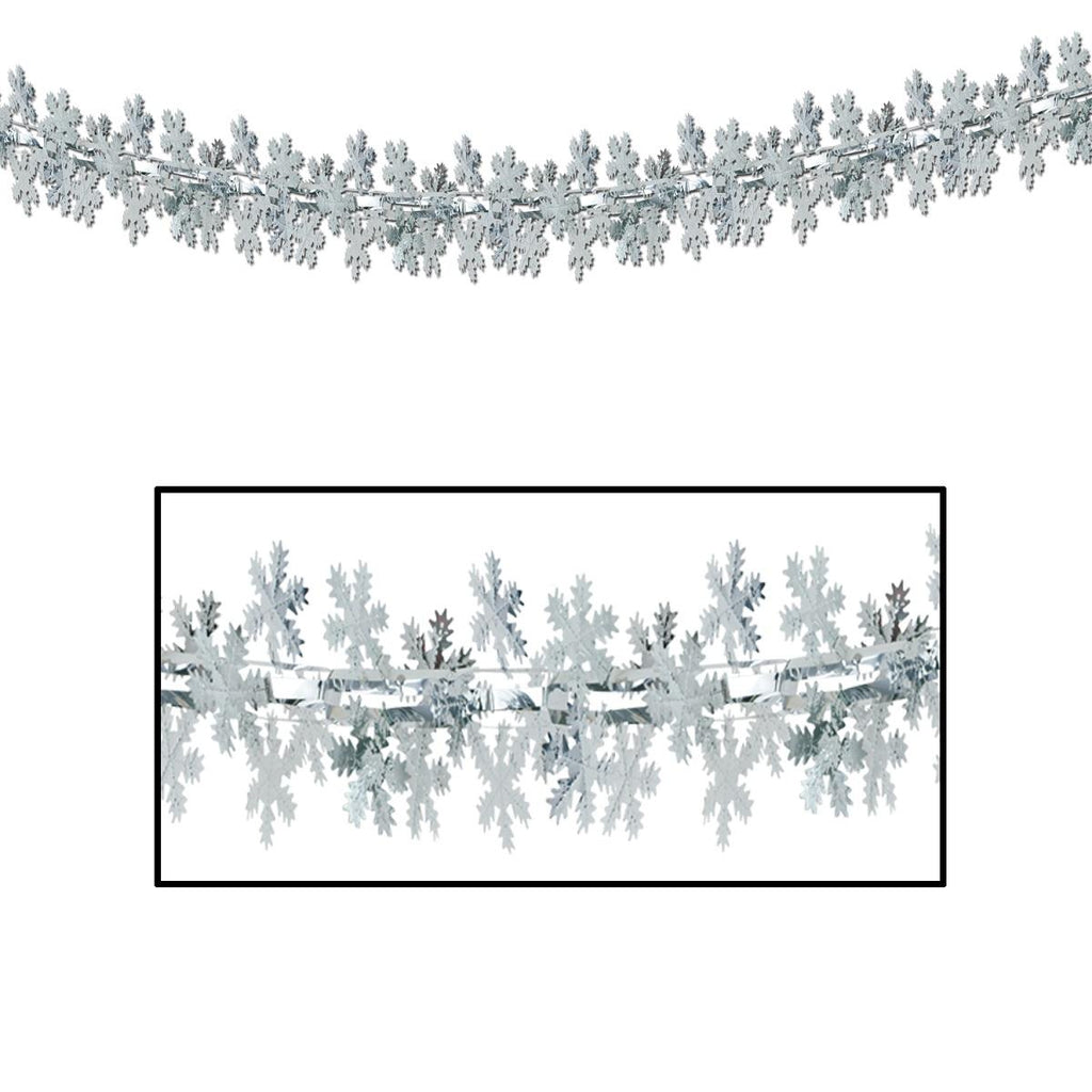 Pack of 12 Metallic Silver Christmas Snowflake Garland 9'