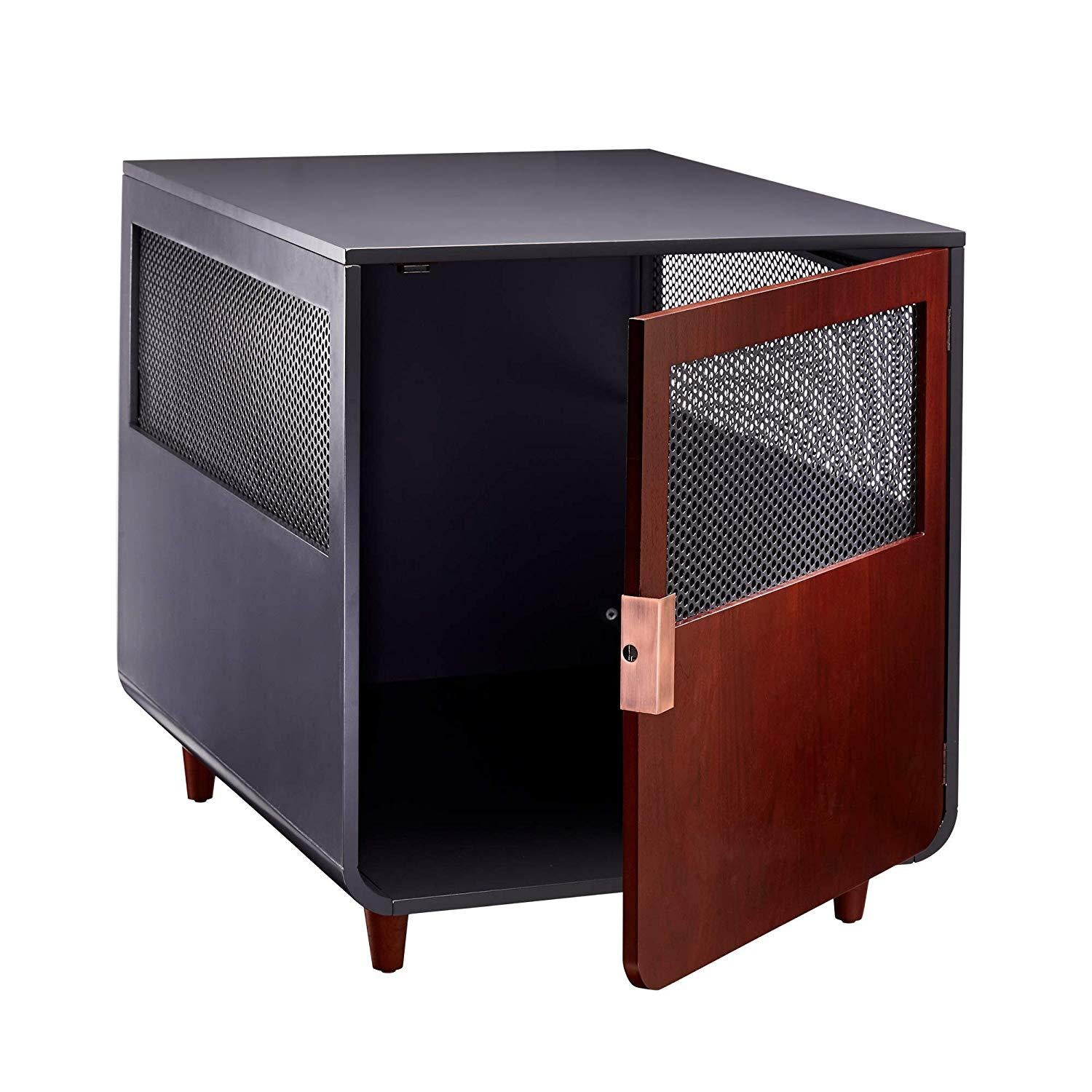 Staart Wooden Indoor Pet Crate/ Kennel and End Table console Dcor for LarDog 25' x 36' x 28'- Mocha Walnut
