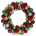 Traditional Colored 2-Finish Shatterproof Ball Christmas Wreath, 36-Inch, Unlit