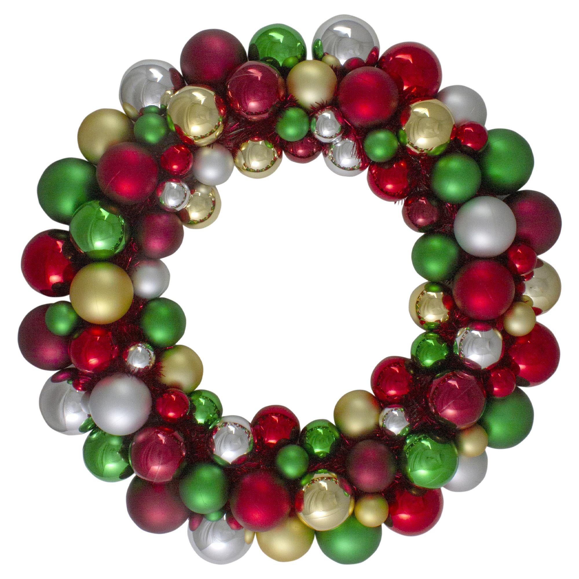 Traditional Colored 2-Finish Shatterproof Ball Christmas Wreath, 36-Inch, Unlit