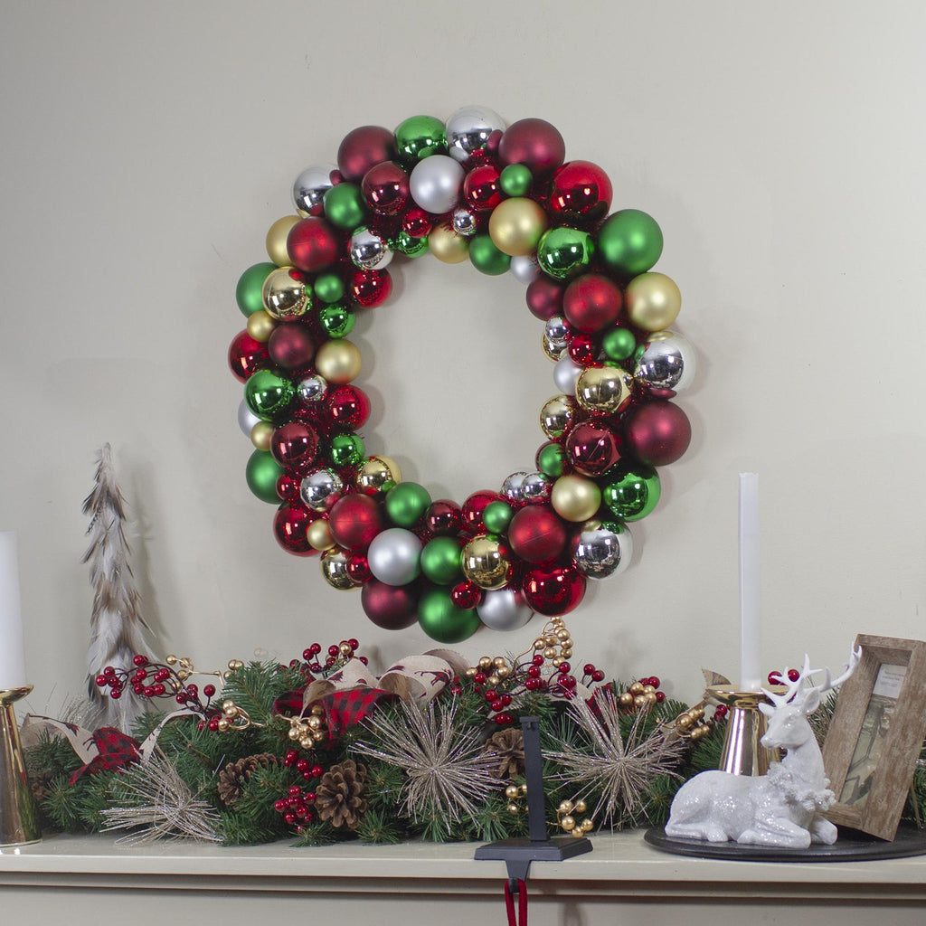 Traditional Colored 2-Finish Shatterproof Ball Christmas Wreath, 36-Inch, Unlit