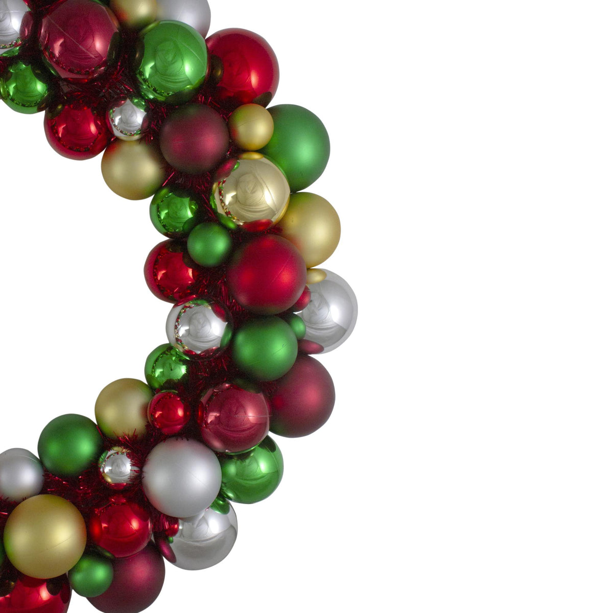 Traditional Colored 2-Finish Shatterproof Ball Christmas Wreath, 36-Inch, Unlit
