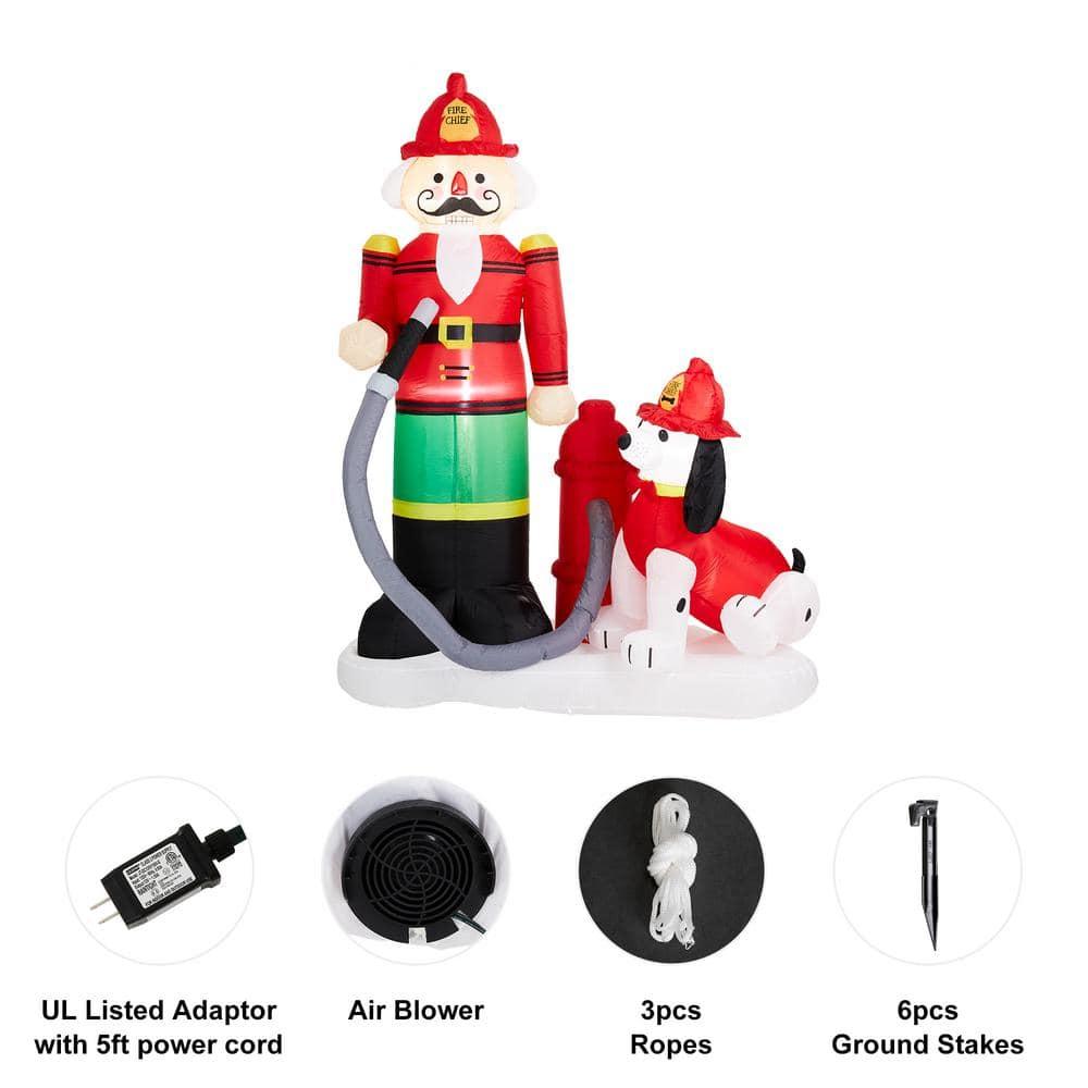 7 ft. Lighted Inflatable Fire Fighter with Puppy Dog Decor