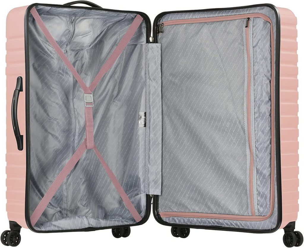 Boren Polycarbonate Hardside Rugged Travel Suitcase Luggage with 8 Spinner Wheels, Aluminum Handle, Pink, Checked-Large 30-Inch