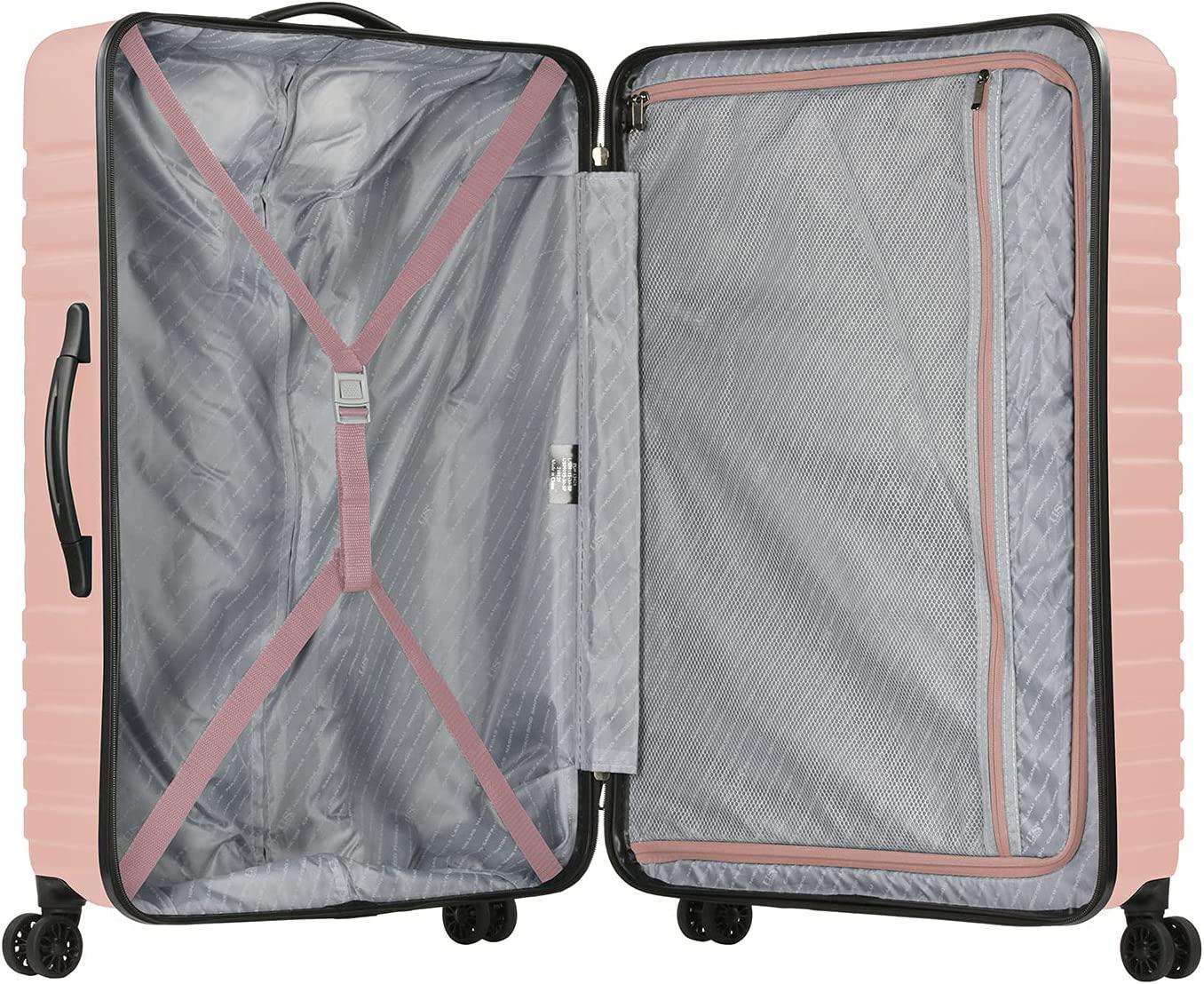 Boren Polycarbonate Hardside Rugged Travel Suitcase Luggage with 8 Spinner Wheels, Aluminum Handle, Pink, Checked-Large 30-Inch