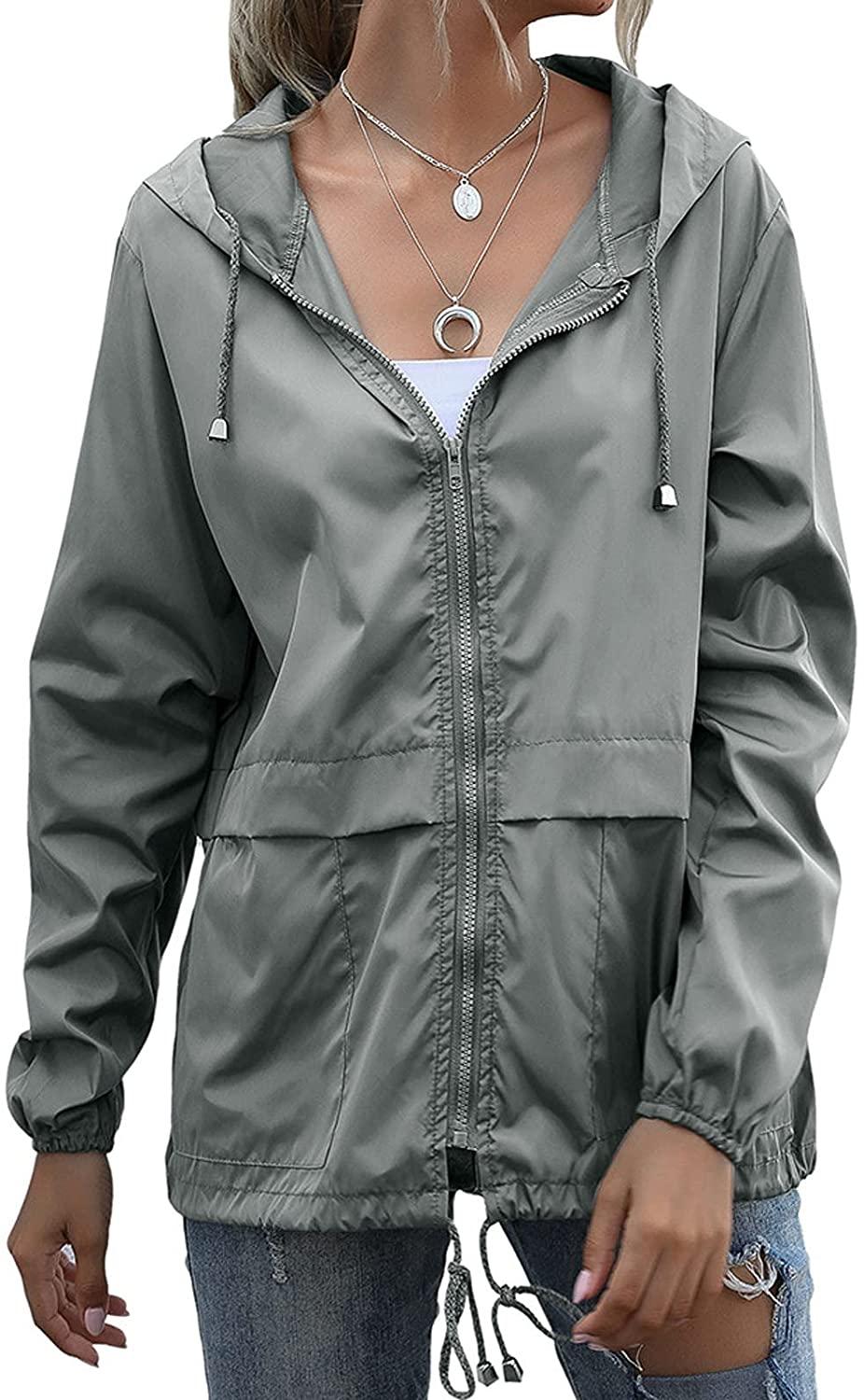 Women's Waterproof Raincoat Lightweight Rain Jacket Hooded Windbreaker With Pockets For Outdoor