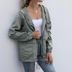 Women's Waterproof Raincoat Lightweight Rain Jacket Hooded Windbreaker With Pockets For Outdoor