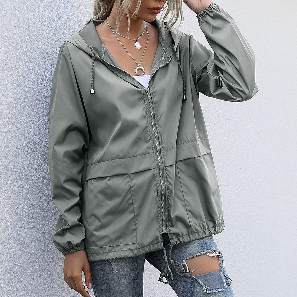 Women's Waterproof Raincoat Lightweight Rain Jacket Hooded Windbreaker With Pockets For Outdoor