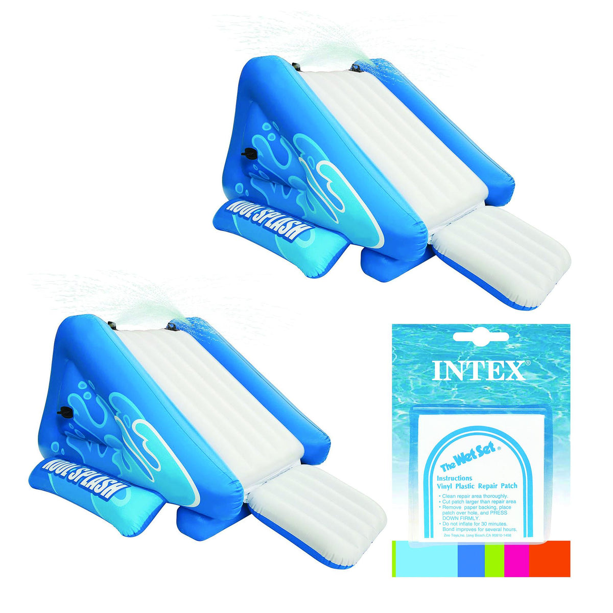 Inflatable Swimming Pool Water Slide, Blue (2 Pack) &amp;  Repair Kit