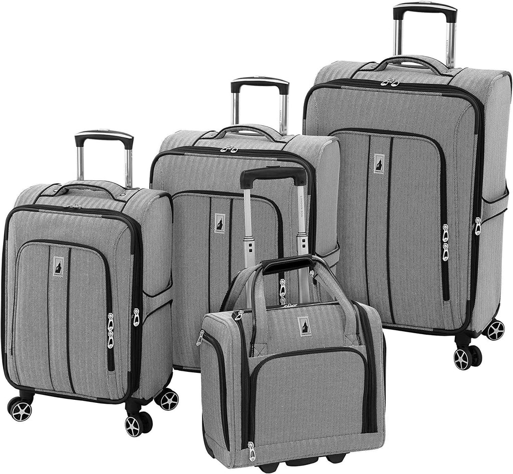 Newcastle Softside Expandable Spinner Luggage, Black White Herringbone, 4 Piece Set