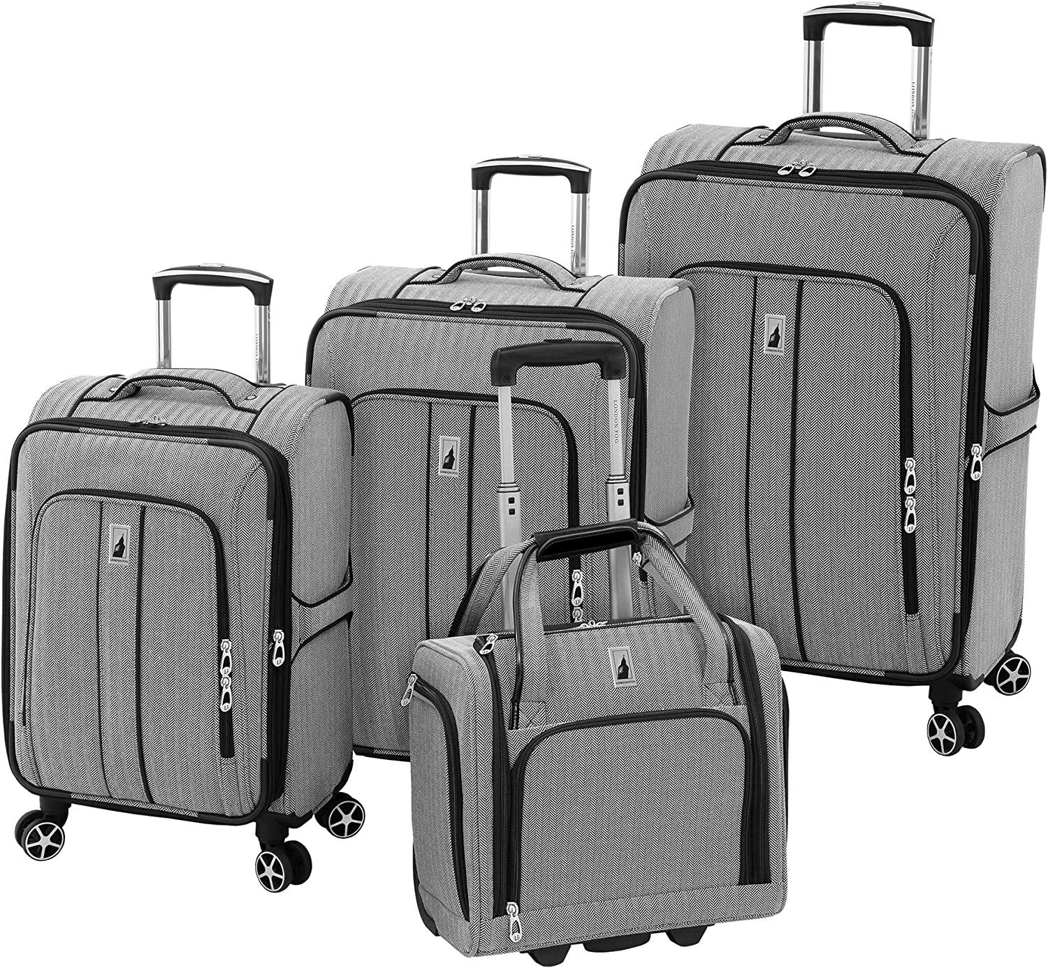 Newcastle Softside Expandable Spinner Luggage, Black White Herringbone, 4 Piece Set