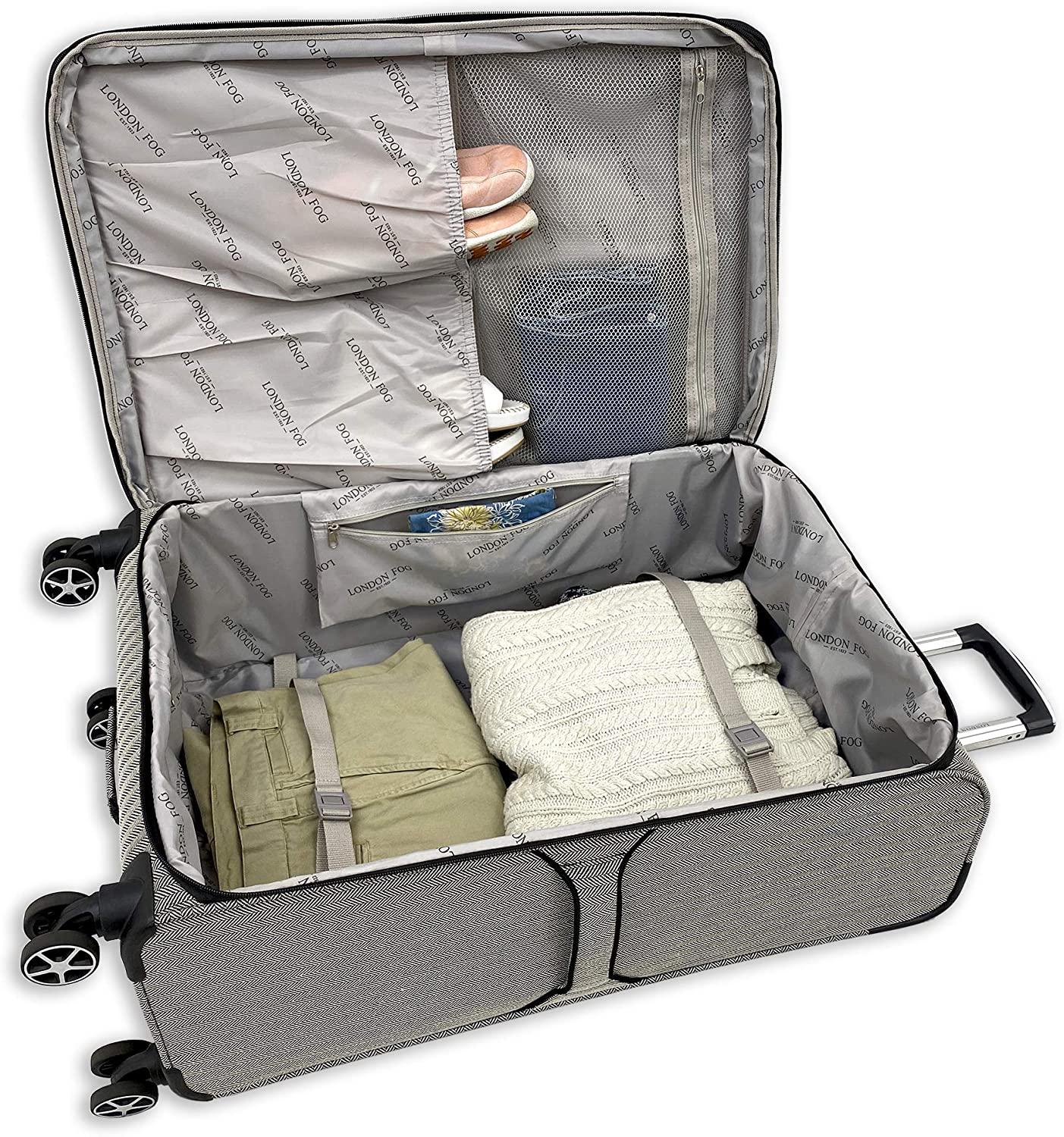 Newcastle Softside Expandable Spinner Luggage, Black White Herringbone, 4 Piece Set