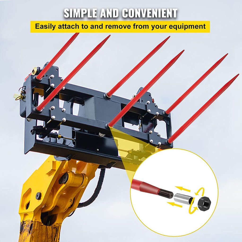 mophorn hay spear 49" bale spear 4500 lbs capacity, bale spike quick attach square hay bale spears 1 3/4" wide, red coated bale forks, bale hay spike with hex nut &amp; sleeve for buckets tractors loaders