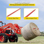 mophorn pair hay spear 49" bale spear 3000 lbs capacity, bale spike quick attach square hay bale spears 1 3/4", red coated bale forks, bale hay spike with hex nut &amp; sleeve for buckets tractors loaders