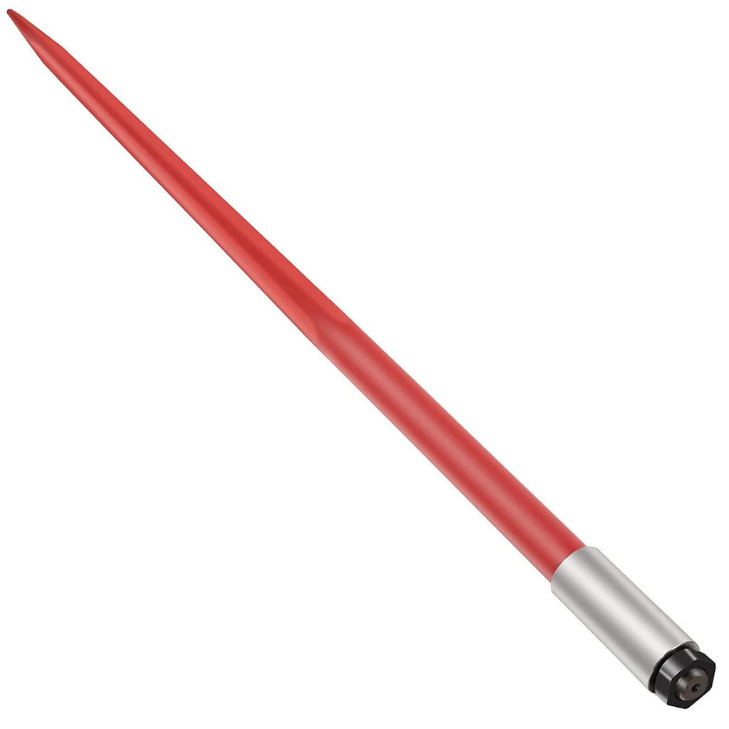 mophorn hay spear 49" bale spear 4500 lbs capacity, bale spike quick attach square hay bale spears 1 3/4" wide, red coated bale forks, bale hay spike with hex nut &amp; sleeve for buckets tractors loaders