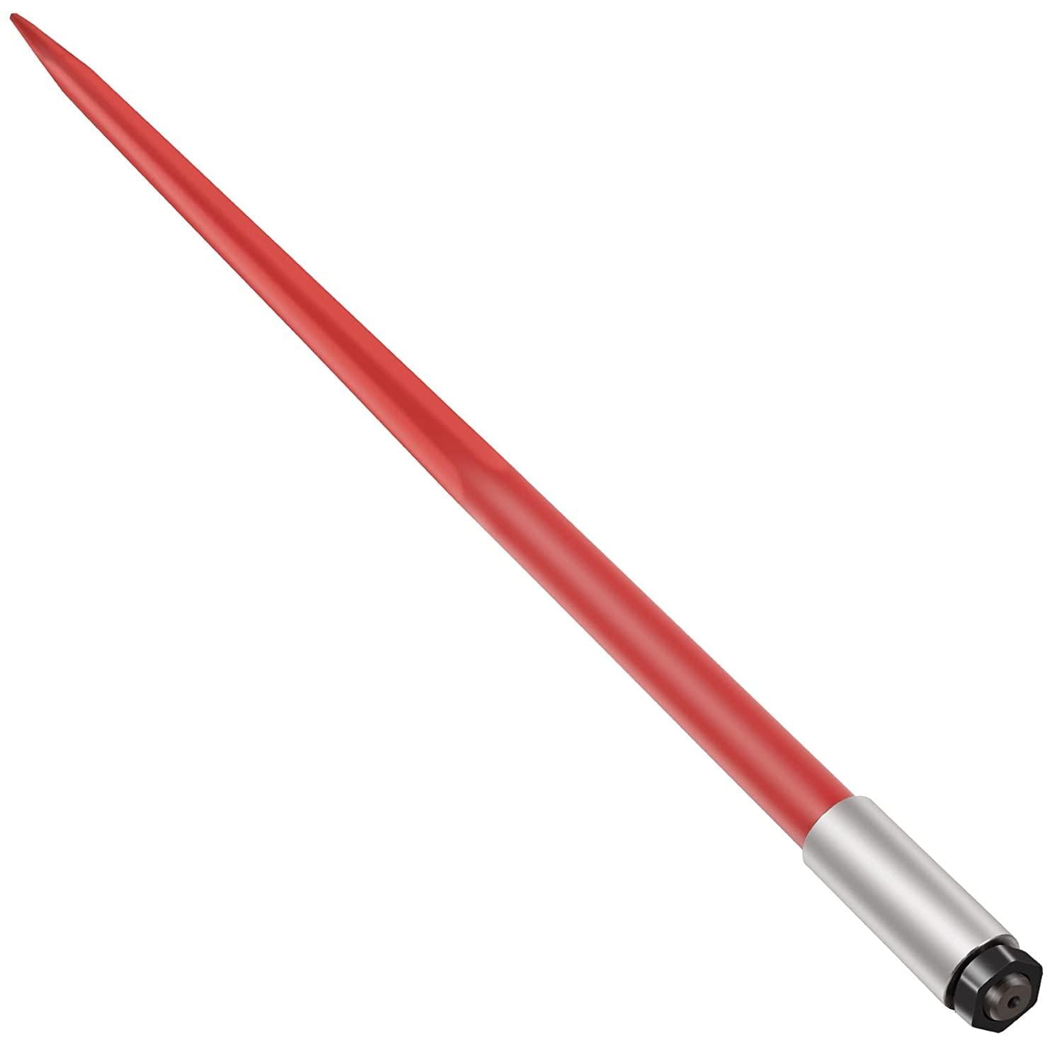 mophorn hay spear 49" bale spear 4500 lbs capacity, bale spike quick attach square hay bale spears 1 3/4" wide, red coated bale forks, bale hay spike with hex nut &amp; sleeve for buckets tractors loaders