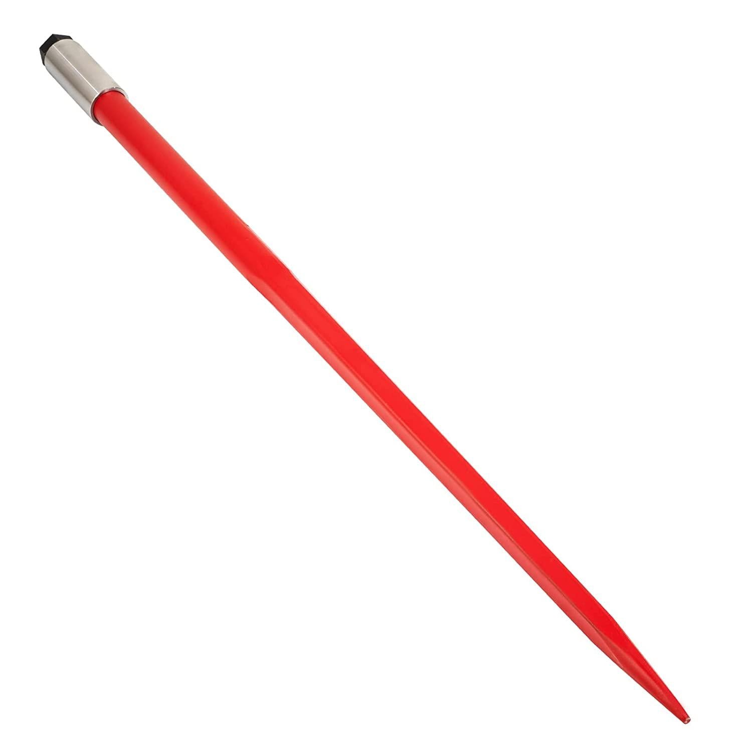 mophorn hay spear 49" bale spear 4500 lbs capacity, bale spike quick attach square hay bale spears 1 3/4" wide, red coated bale forks, bale hay spike with hex nut &amp; sleeve for buckets tractors loaders