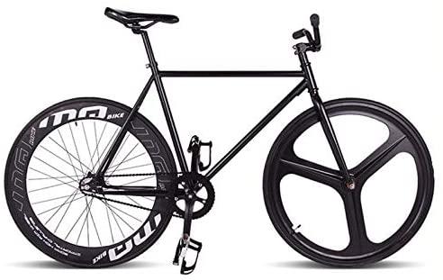 without logo AFTWLKJ Magnesium Alloy Wheel 3 Spokes Fixie Bicycle, Fixed Gear Bike 700C23 70mm Rim 52cm Complete Road Bike (Color : Black, Size : 52cm(175cm 180cm))
