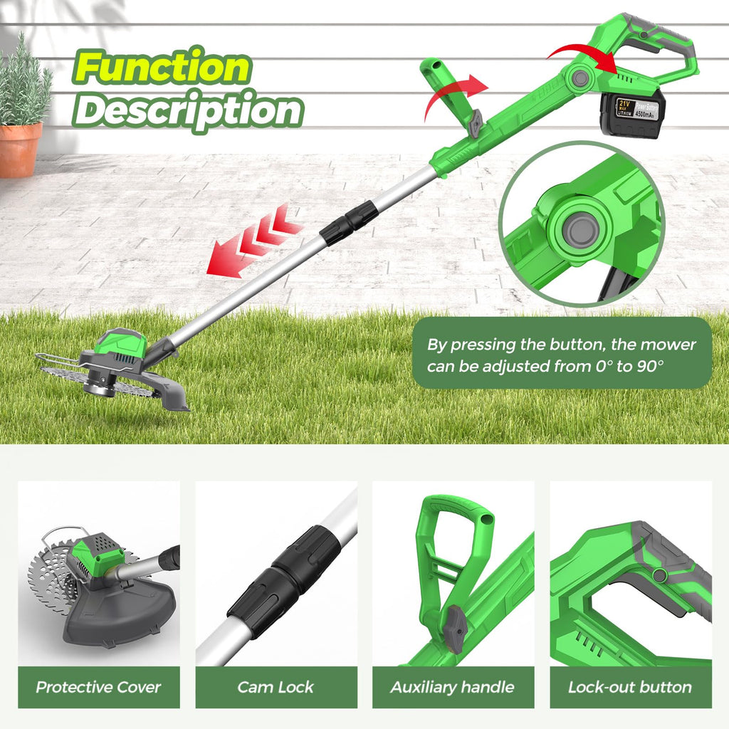 21V Electric Weed Wacker Cordless Weed Wacker with 2 x 4.5Ah Batteries, 960W Brushless Motor Weed Eater, 4-in-1 Multifunctional Grass Trimmer Lawn Tool Cordless Cutter Mower, Garden Gifts