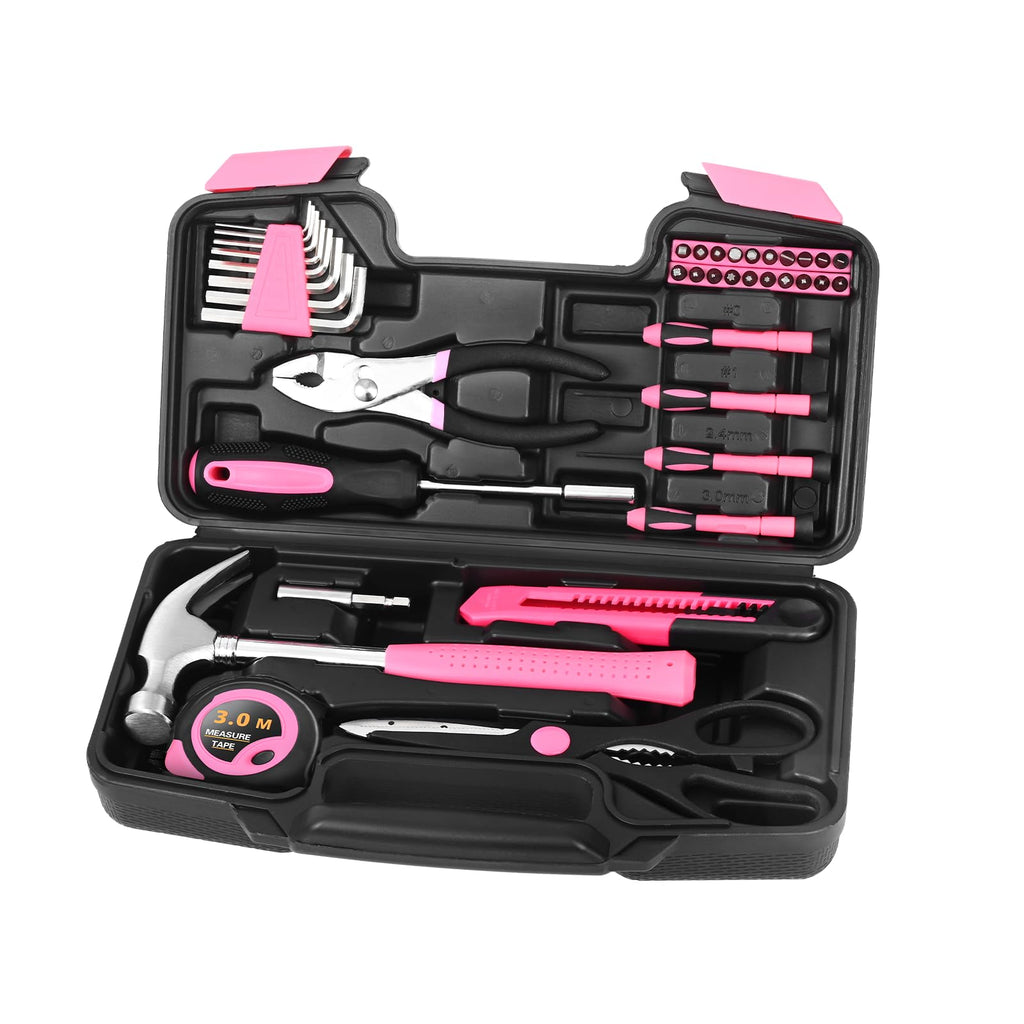 39-Piece Pink Household Tool Set for Women with StoraBox | All Purpose Hand Tool Kit, Small Tool Kit, for Home Garage, Office, ColleDorm, Daily DIY Repairs, Household Use