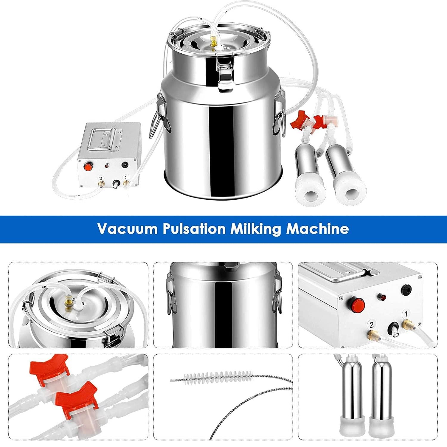 new generation 14l pulse adjustable milking machine for cows farms or daily family, plug-in pulsation suction pump milker, portable automatic cattle milking equipment for large and small cattle