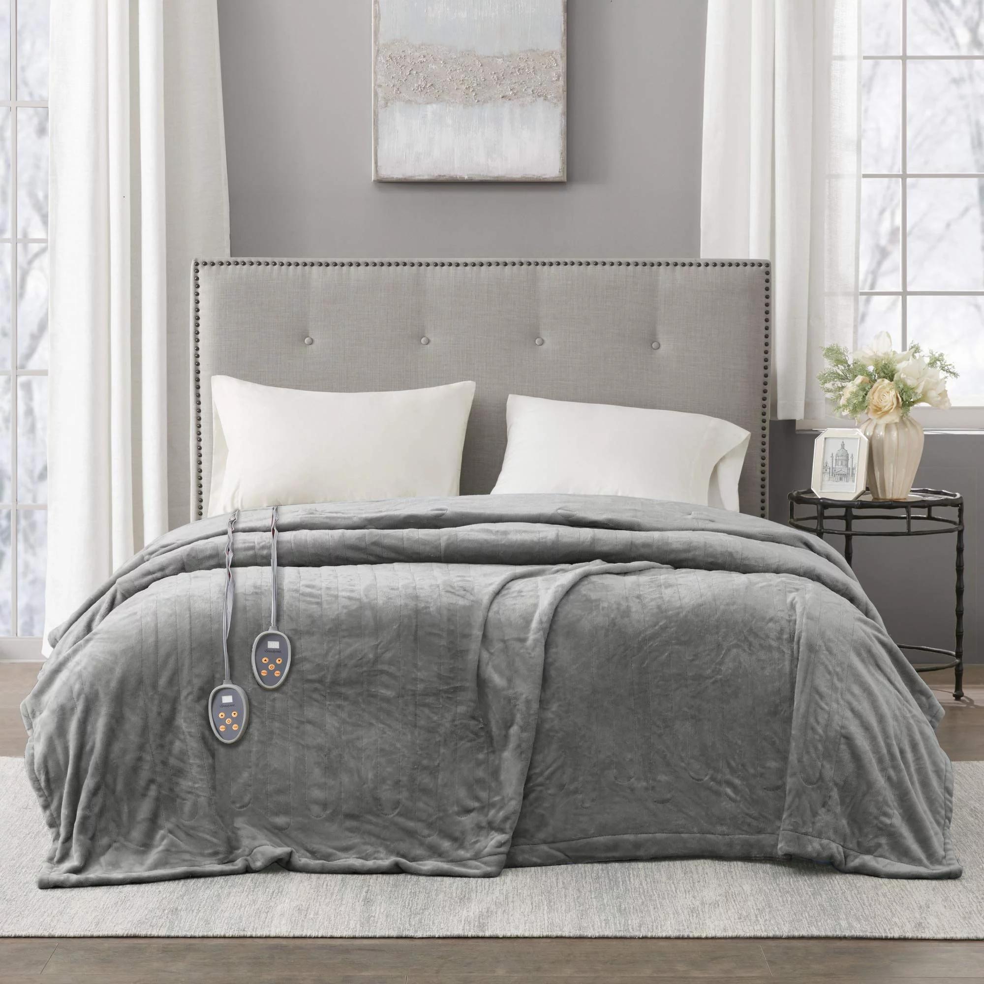 Gracie MIlls Elect Electric Blanket with Two 20 Heat Level Setting Controllers, King, Grey -BR54-0516