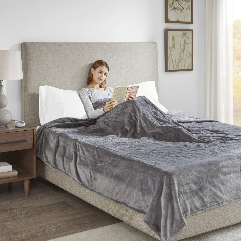 Gracie MIlls Elect Electric Blanket with Two 20 Heat Level Setting Controllers, King, Grey -BR54-0516