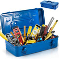 Portable Steel Tool Box, 16 Inch Metal Tool Organizer Box with Double Latch Closure and Handle, Heavy Duty StoraToolbox Chest for Workshop, Garage, Warehouse, Household, Blue