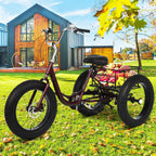 HOMBOM 20 Inch Fat Tire Adult Tricycle,3 Wheel 7 Speed Cruiser Bike with Cargo Basket for Women, Men,Three-Wheeled Seniors Elderly Trikes for Shopping,Deep Red