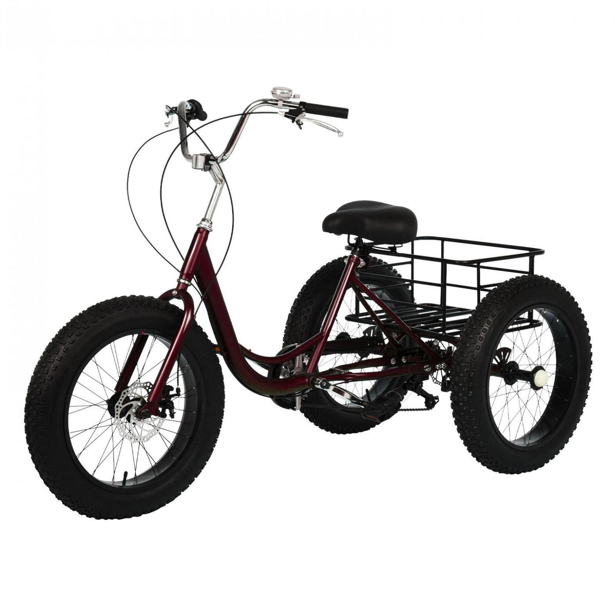 HOMBOM 20 Inch Fat Tire Adult Tricycle,3 Wheel 7 Speed Cruiser Bike with Cargo Basket for Women, Men,Three-Wheeled Seniors Elderly Trikes for Shopping,Deep Red