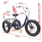HOMBOM 20 Inch Fat Tire Adult Tricycle,3 Wheel 7 Speed Cruiser Bike with Cargo Basket for Women, Men,Three-Wheeled Seniors Elderly Trikes for Shopping,Deep Red